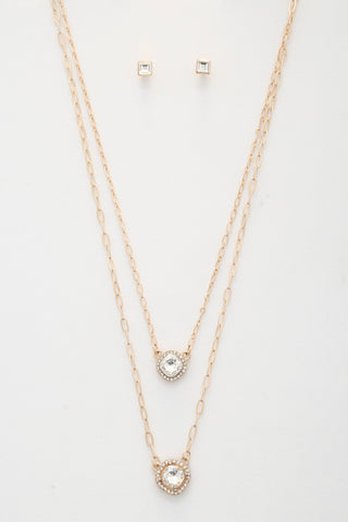 Double Crystal Metal Layered Necklace